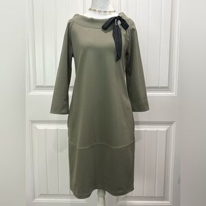 Danhen Chic 3/4 Sleeve Olive Dress with Black Bow Size 34